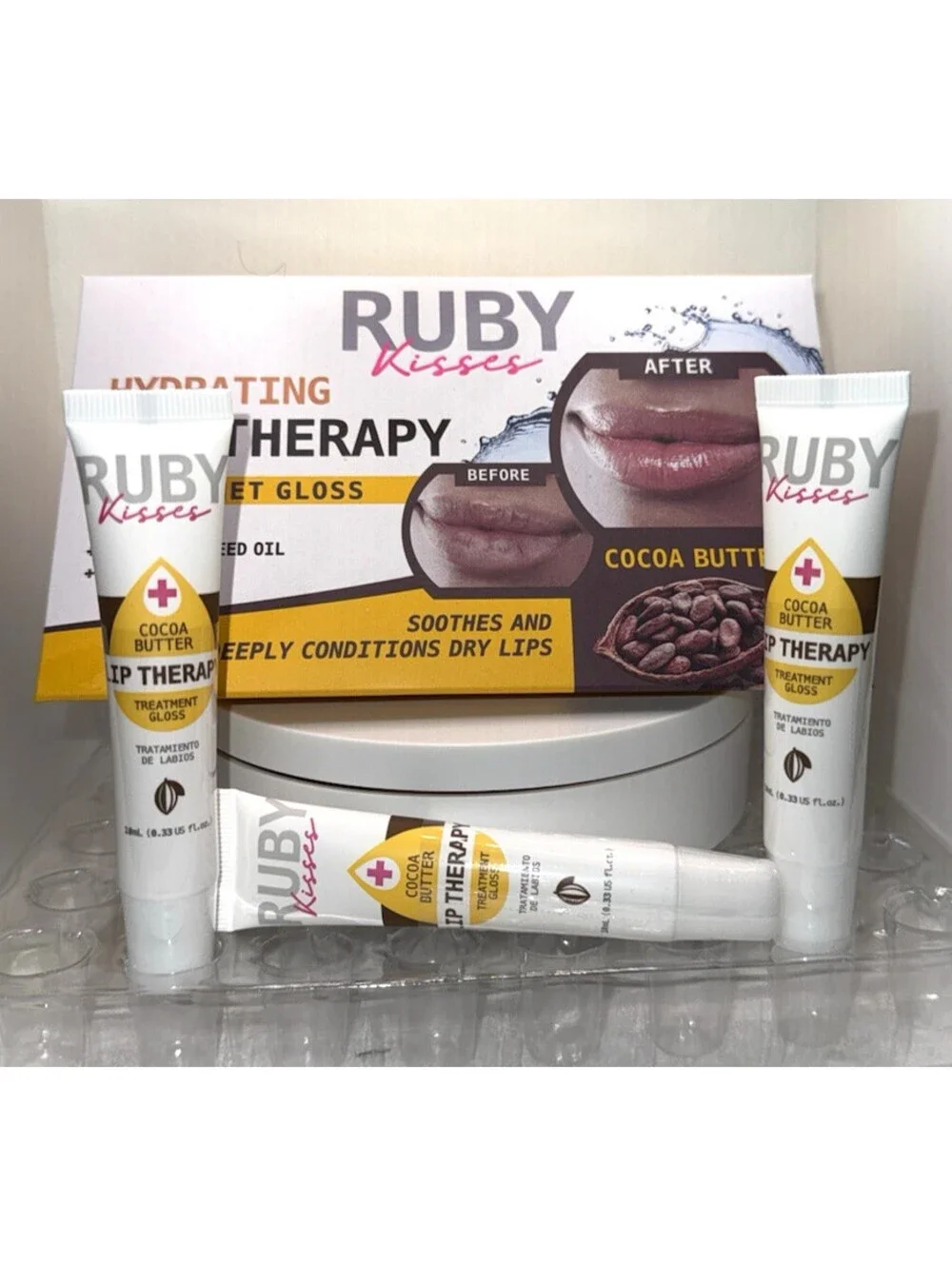 Ruby Kisses Cocoa Butter Hydrating Lip Therapy Treatment Gloss 3 Pack Clear New